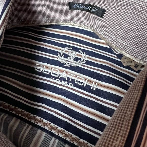 Bugatchi Uomo Classic Fit Mens Gold Striped Long Sleeve Button Up Shirt Size M - Picture 4 of 4